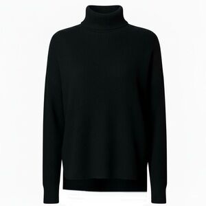 Brodie Cashmere Black Ribbed Knit Funnel Neck Relaxed Fit Jumper Sweater Small